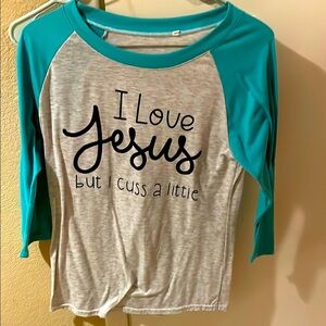 Teal and Gray womens Raglan Shirt